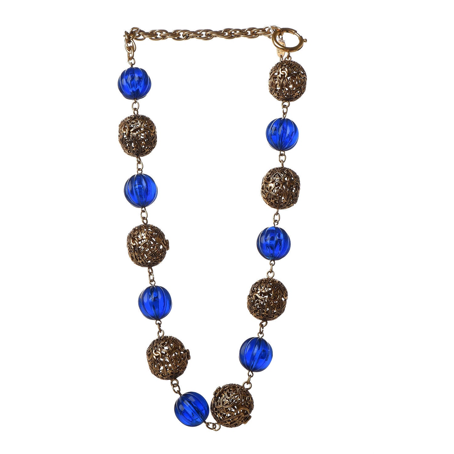 CC Bead Short Necklace Gold Blue