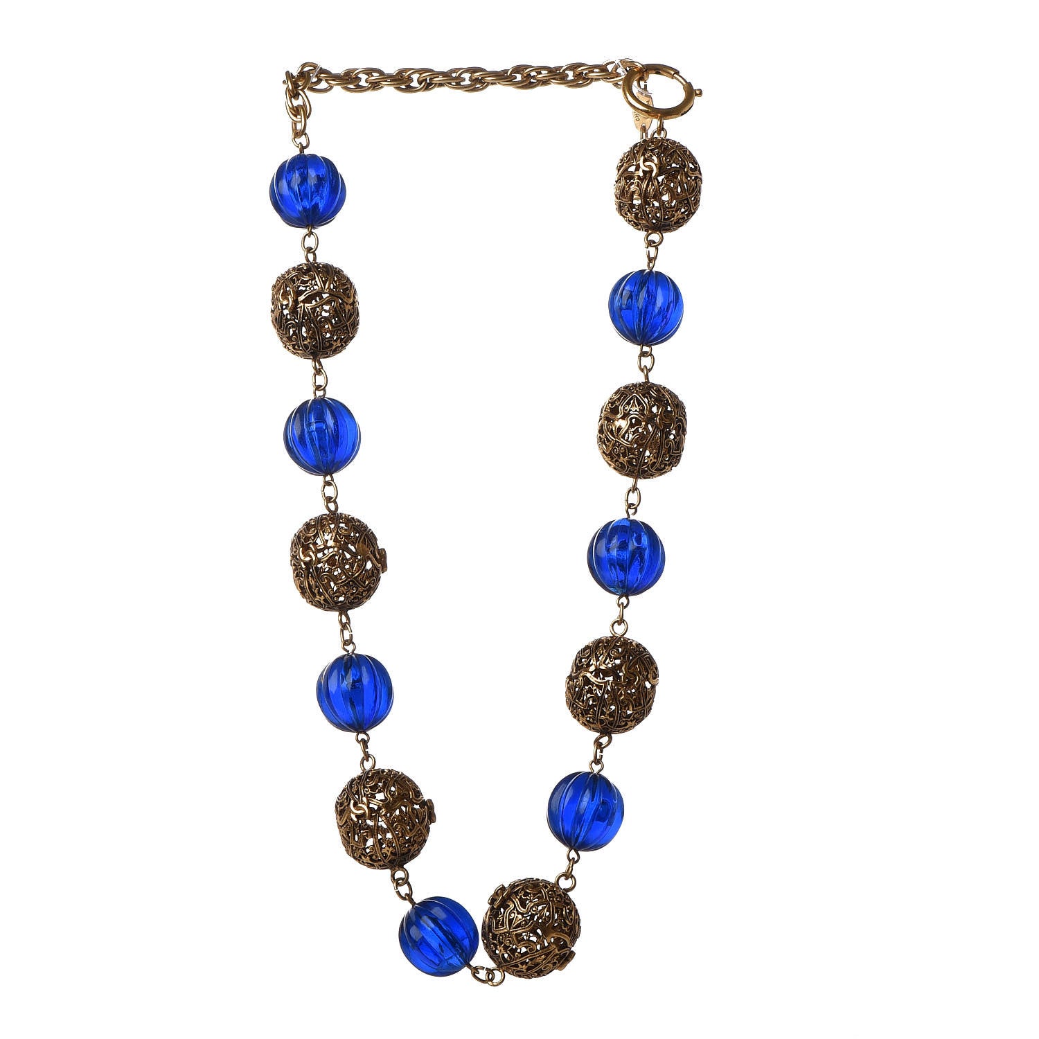 Chanel CC Bead Short Necklace Gold Blue 3 of 6