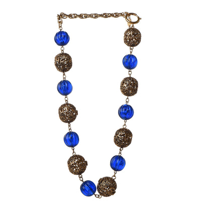 Chanel CC Bead Short Necklace Gold Blue 3 of 6