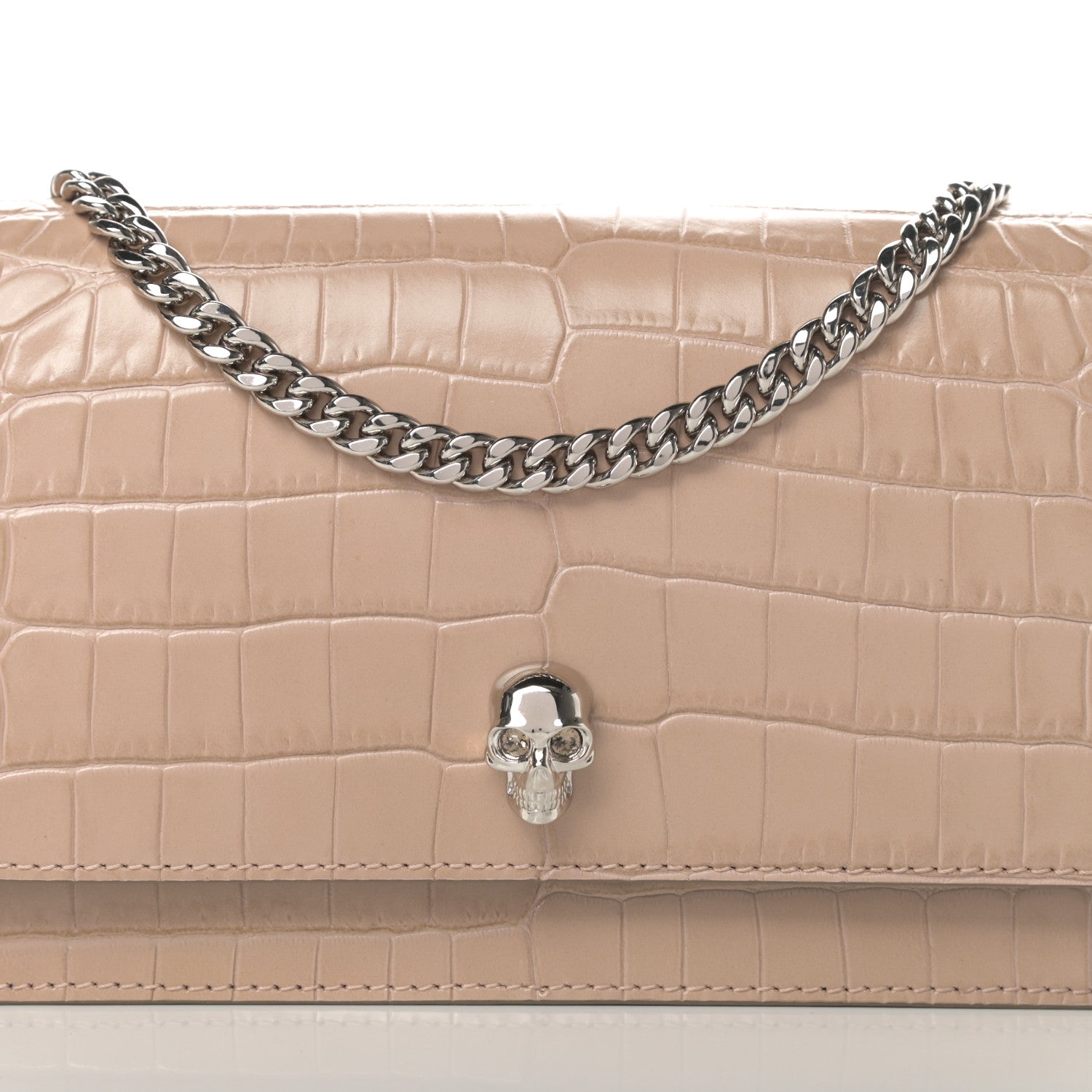 Alexander McQueen Calfskin Crocodile Embossed Skull Mini Crossbody Bag Beige 7 of 10