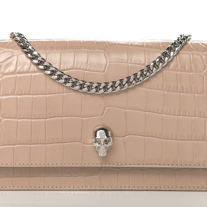 Alexander McQueen Calfskin Crocodile Embossed Skull Mini Crossbody Bag Beige 7 of 10