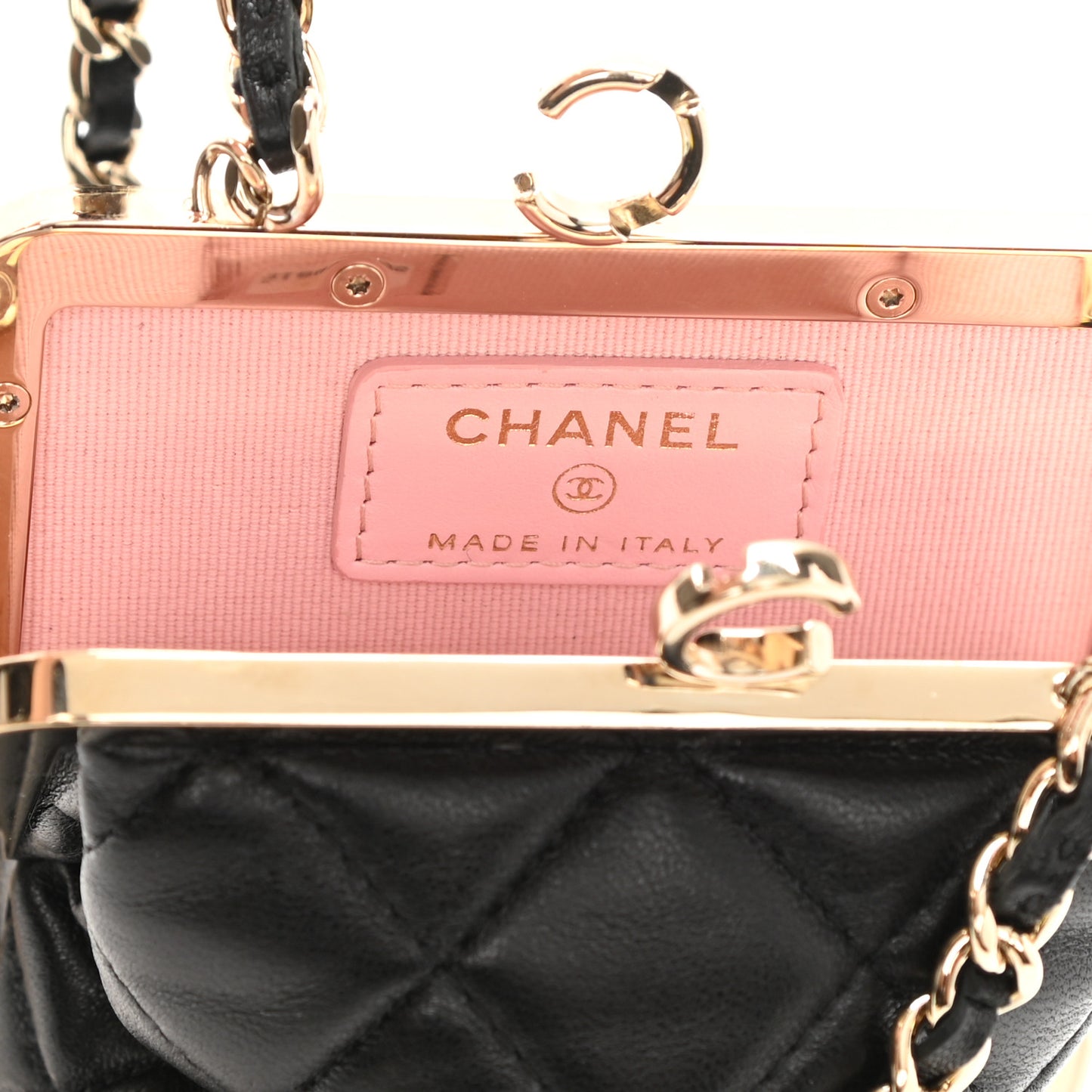 Lambskin Plexi Quilted CC Evening Clutch With Chain Black