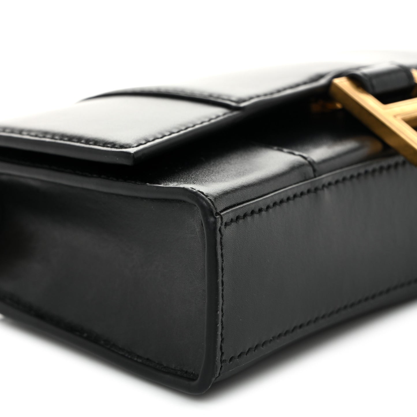 Shiny Box Calfskin Hourglass Chain Bag Black