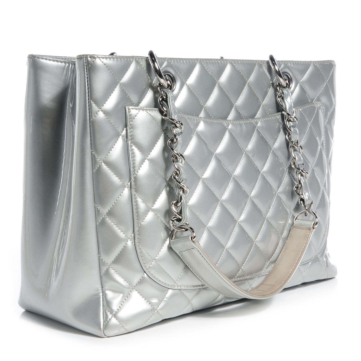 Chanel Patent Leather GST Grand Shopping Tote Silver 3 of 7