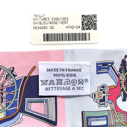 Hermes Silk Les Voitures Exquises Twilly Bleu Rose Vert 3 of 5