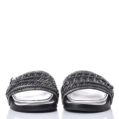 Chanel Fantasy Lambskin Pearl Chain Flat Sandals 38 Silver Black 2 of 11