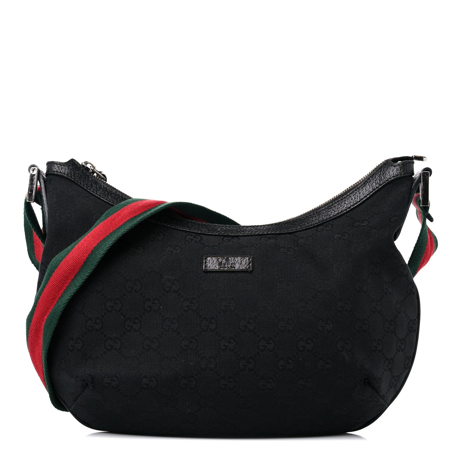Gucci Monogram Web Medium Half Moon Hobo Black 1 of 20