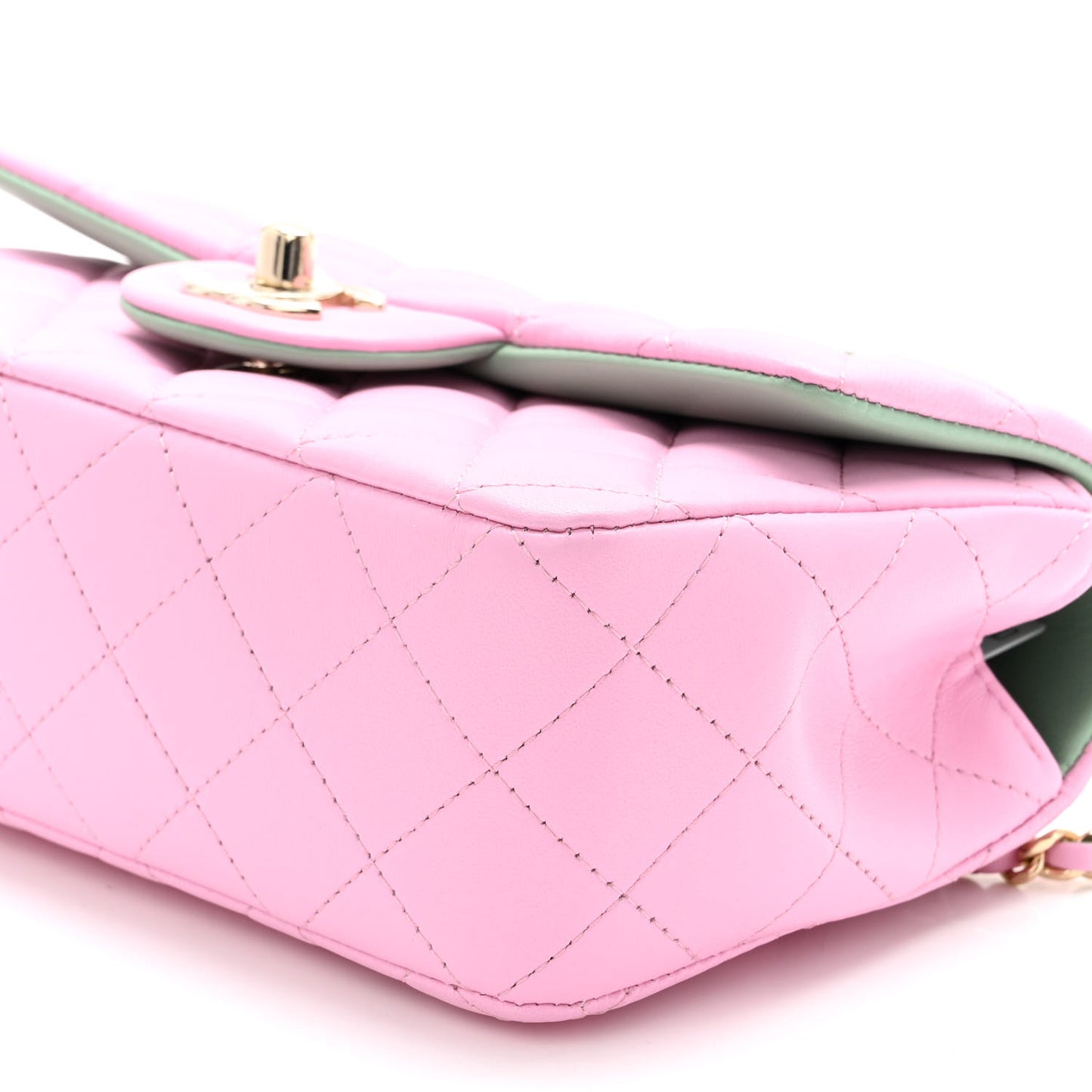 Lambskin Quilted Mini Top Handle Rectangular Flap Lilac Light Green