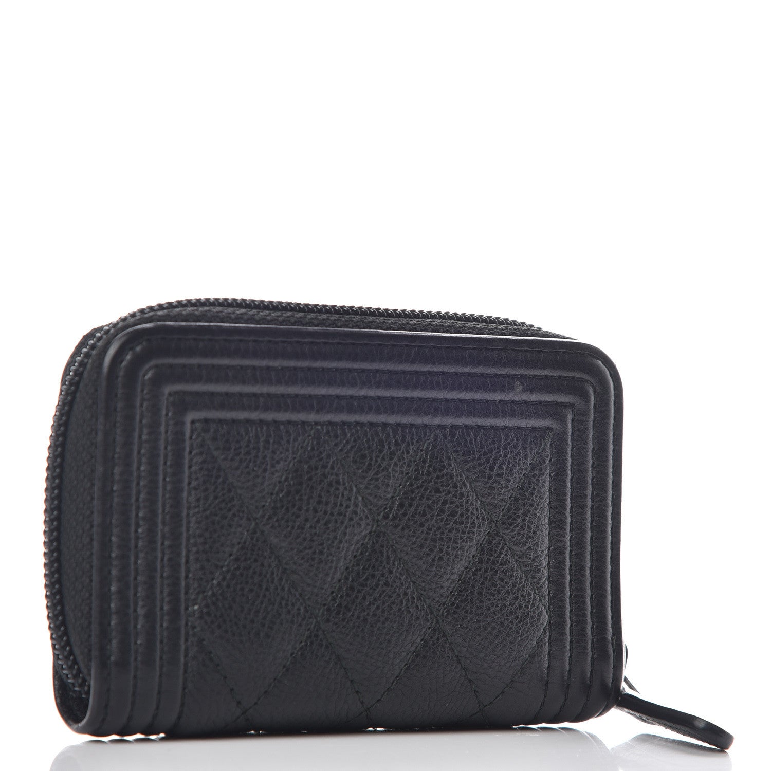 Chanel Calfskin Quilted Boy Zip Around Coin Purse Wallet Black 3 of 9