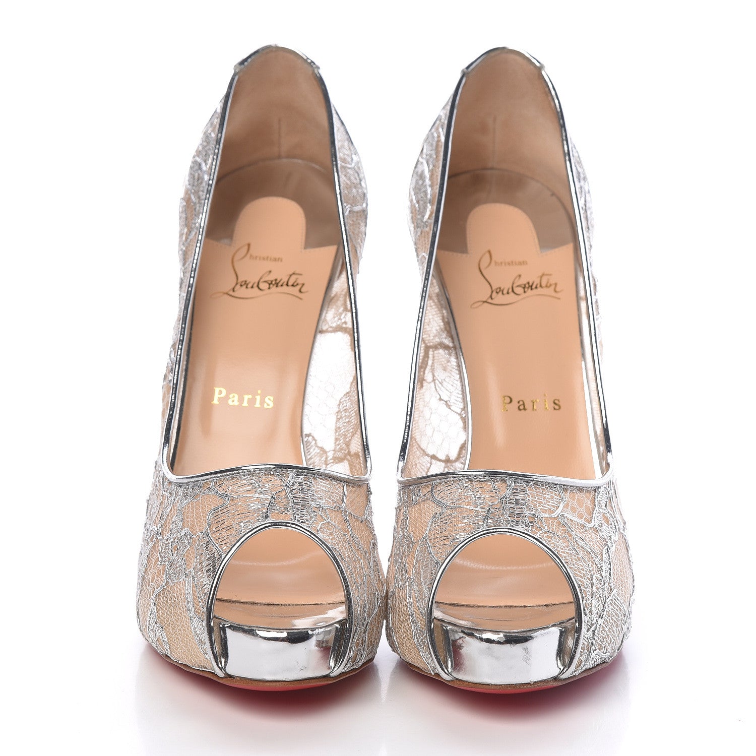 Christian Louboutin Rete Dentelle Lurex Very Lace 120 Pumps 39.5 Silver 2 of 8