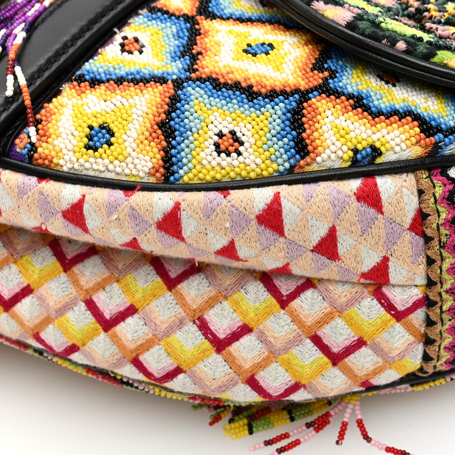 Christian Dior Embroidered Fringe Beaded Medium Saddle Bag Green Multicolor 10 of 10
