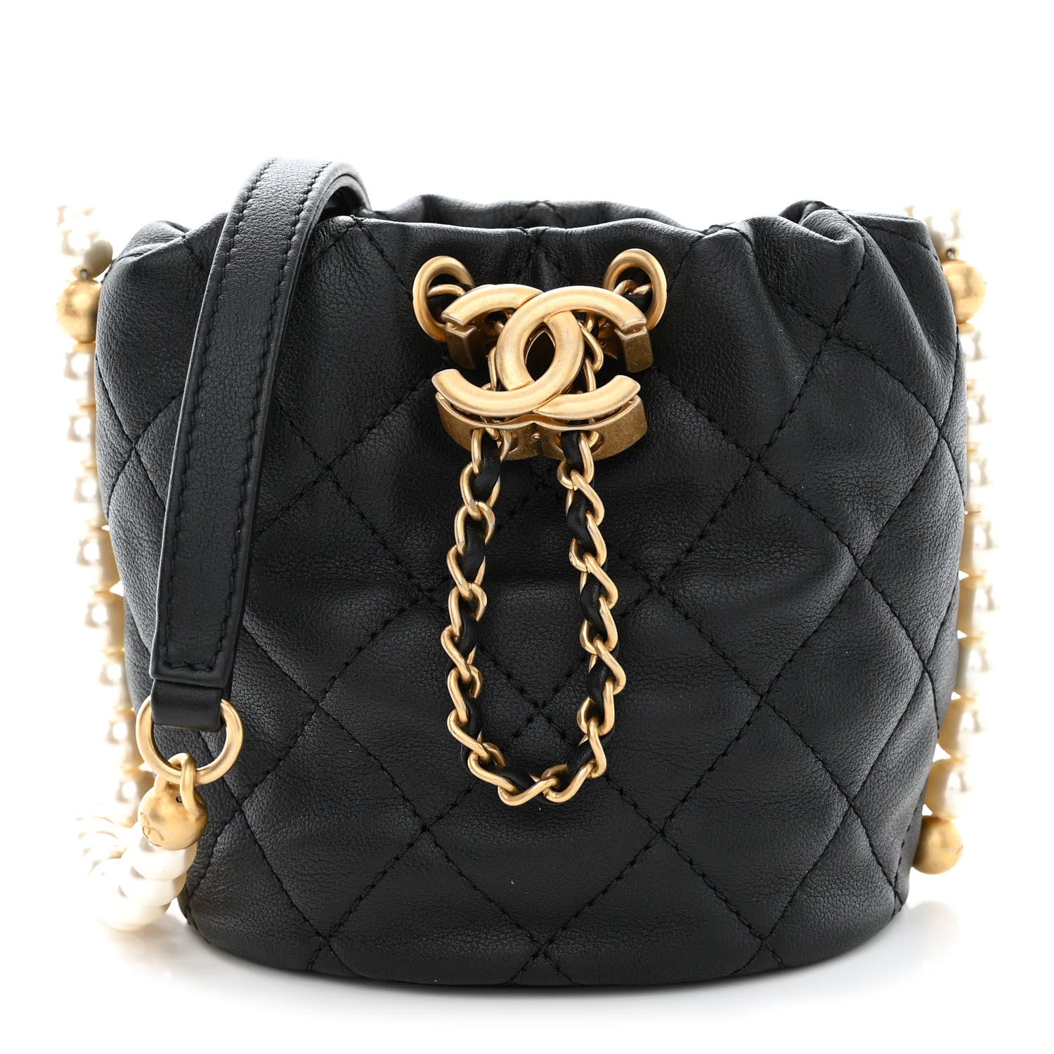 Chanel Calfskin Quilted Pearl Mini About Pearls Drawstring Bucket Bag Black 1 of 10