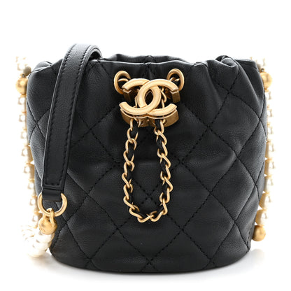 Chanel Calfskin Quilted Pearl Mini About Pearls Drawstring Bucket Bag Black 1 of 10