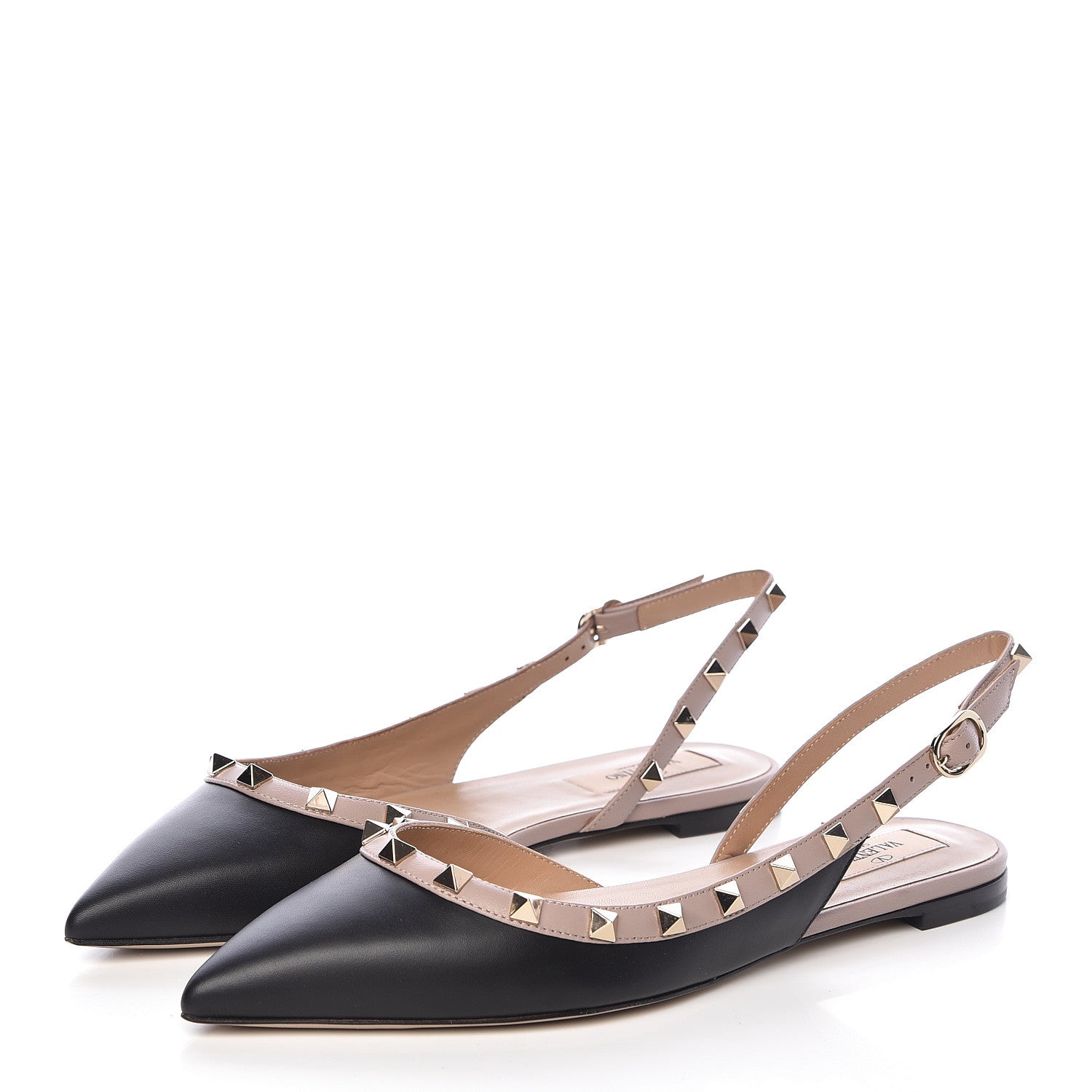 Valentino Garavani Nappa Rockstud Slingback Flats 38 Black Poudre 3 of 9