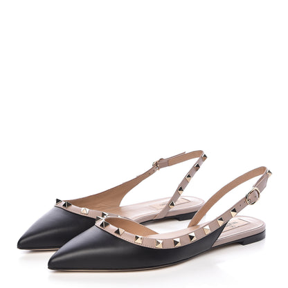 Valentino Garavani Nappa Rockstud Slingback Flats 38 Black Poudre 3 of 9