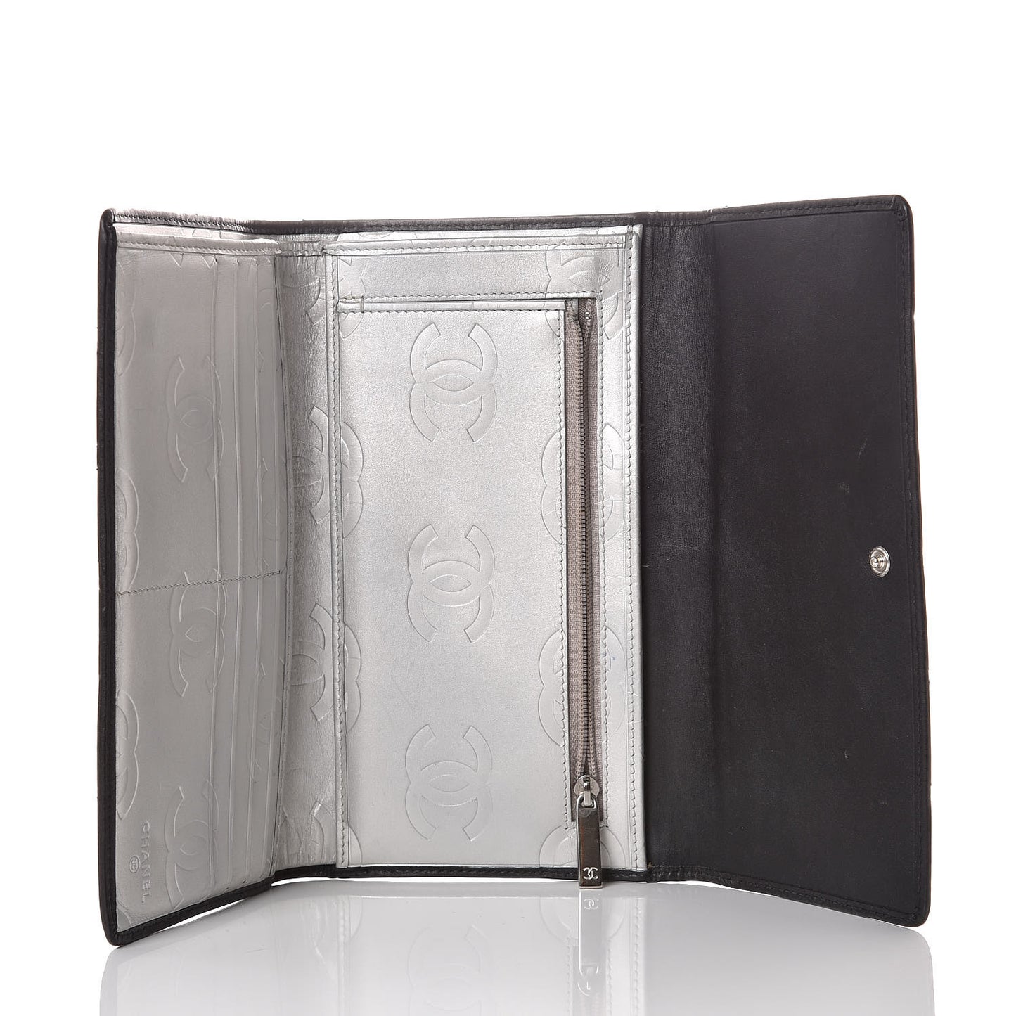 Calfskin Quilted Cambon Flap Wallet Black White