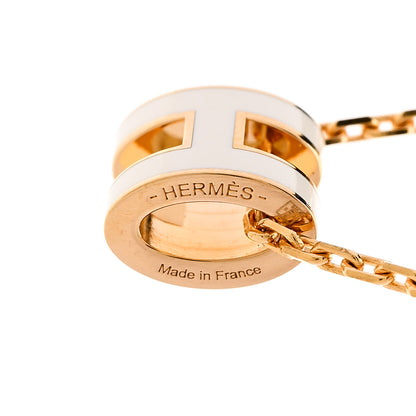 Hermes Lacquered Gold Mini Pop H Pendant Necklace White 6 of 8