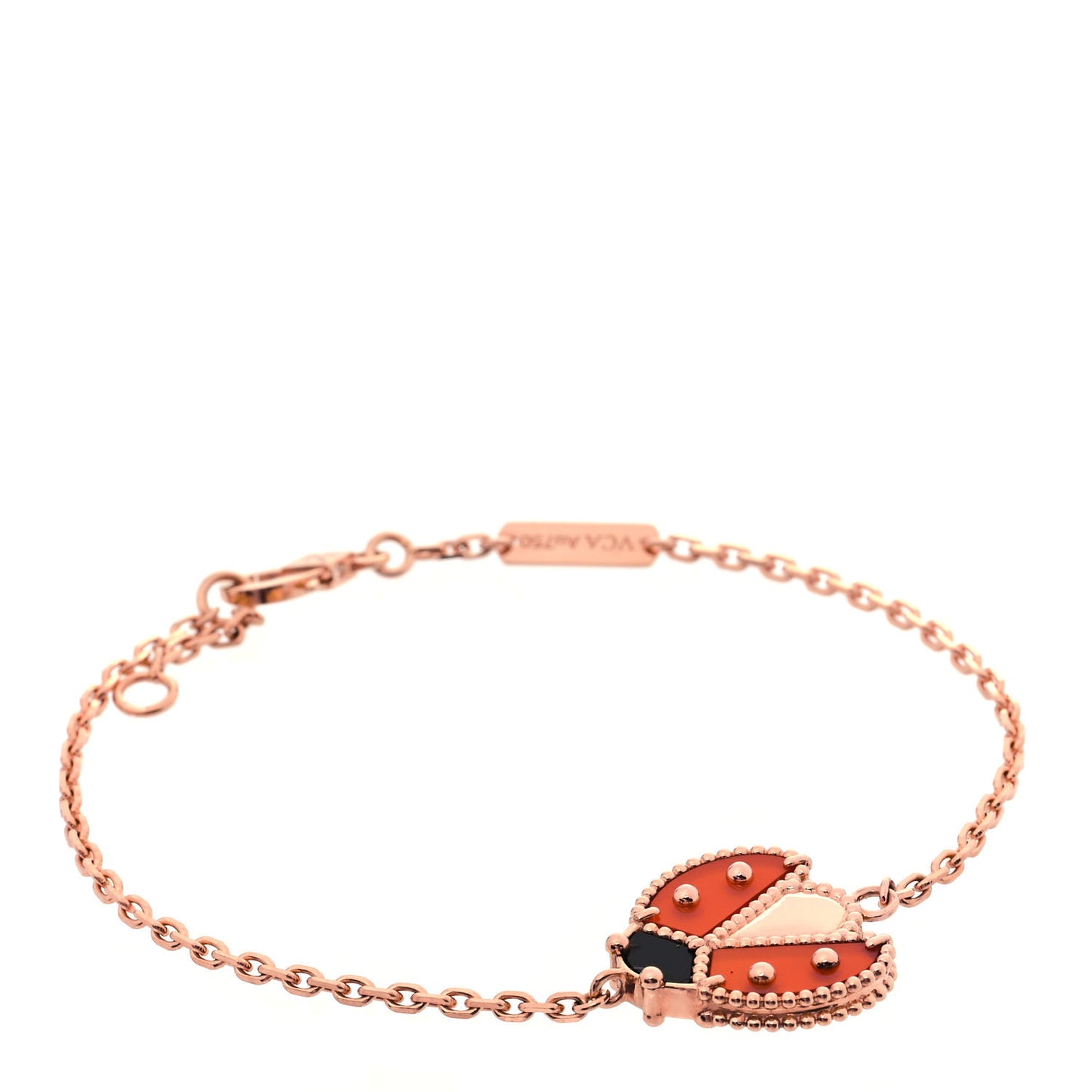 18K Rose Gold Carnelian Onyx Lucky Spring Open Wing Lady Bug Bracelet
