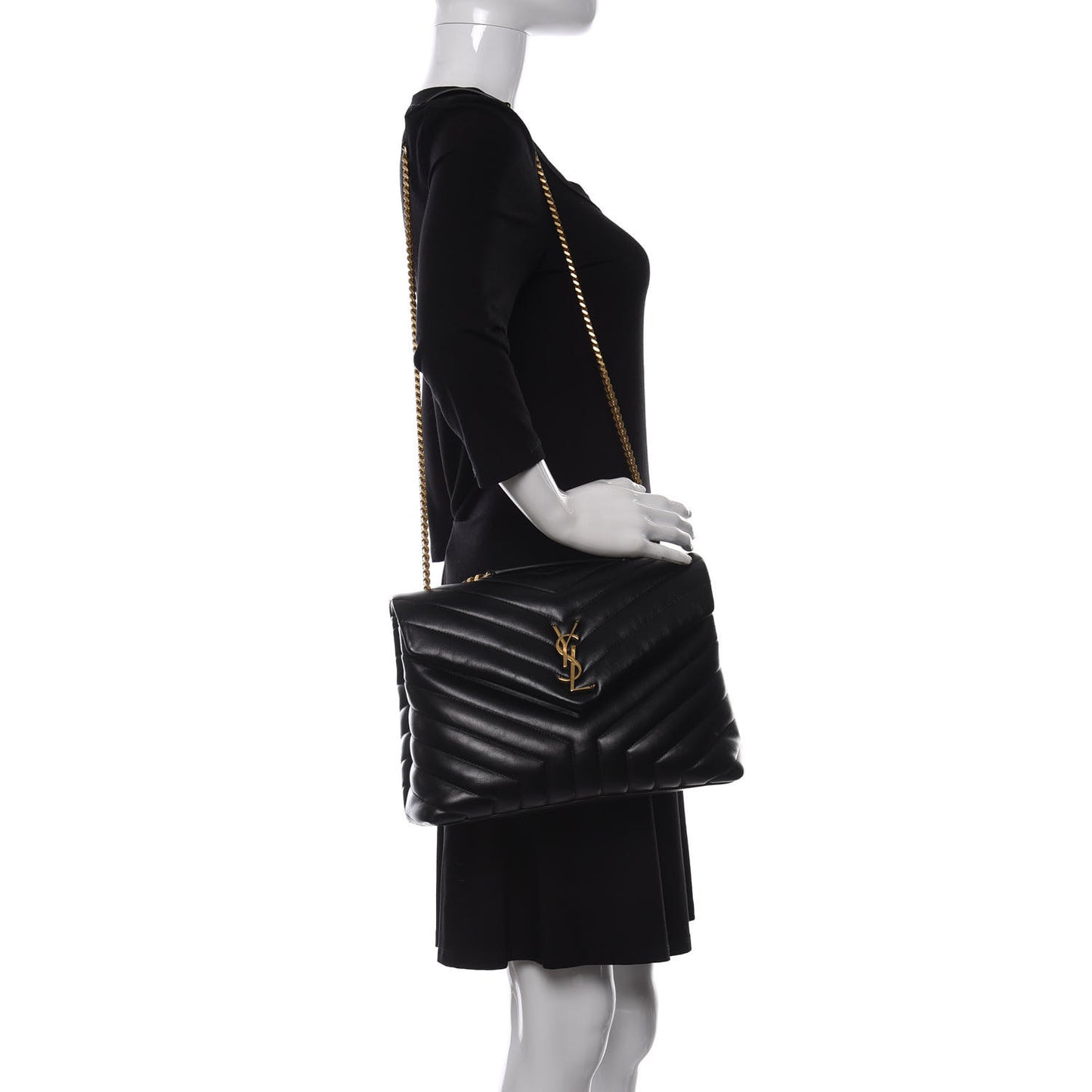 Calfskin Y Quilted Monogram Medium Loulou Chain Satchel Black