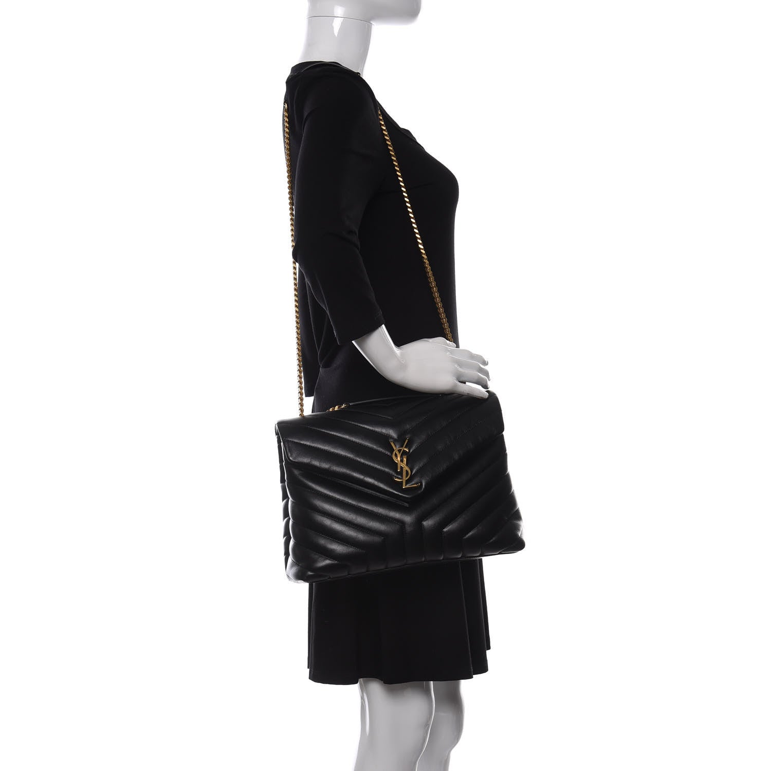 Saint Laurent Calfskin Y Quilted Monogram Medium Loulou Chain Satchel Black 2 of 10