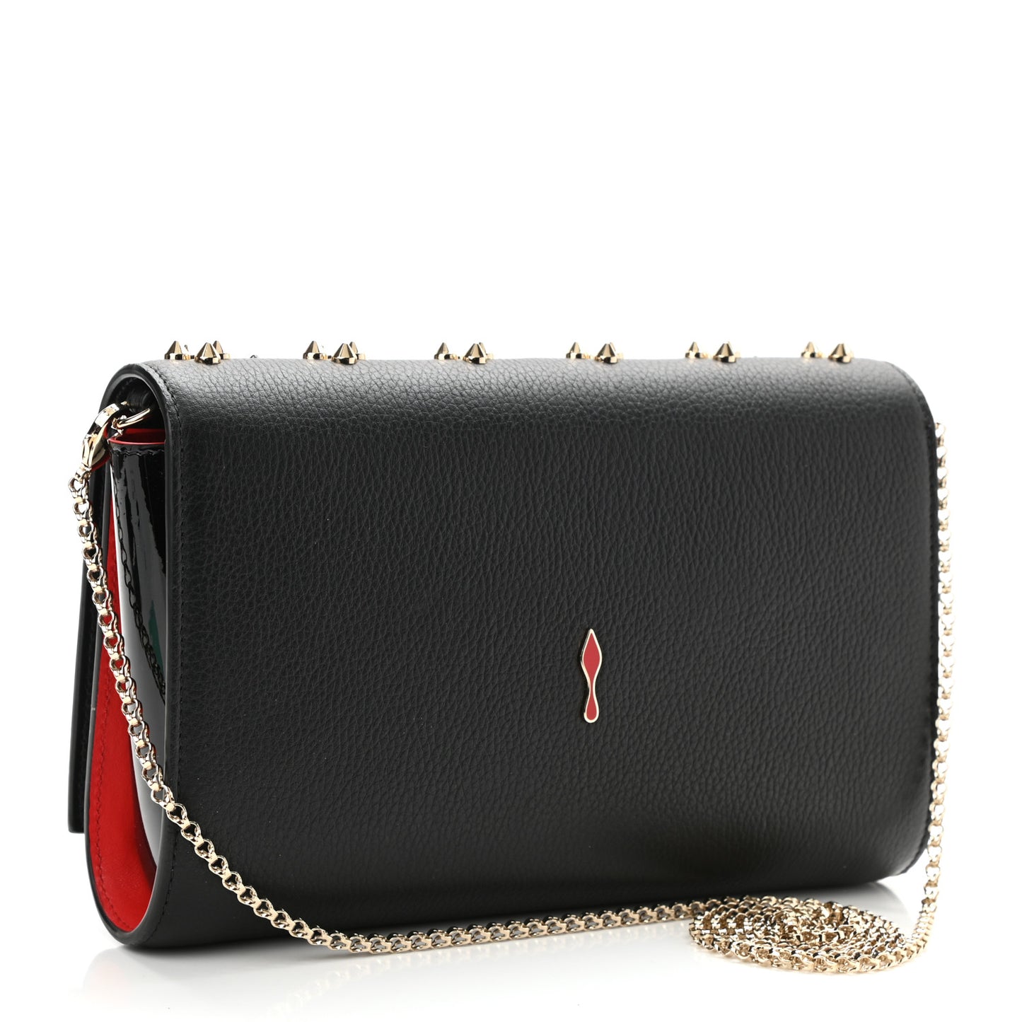 Grained Calfskin Spikes Loubinthesky Paloma Wallet On Chain Black Multimetal
