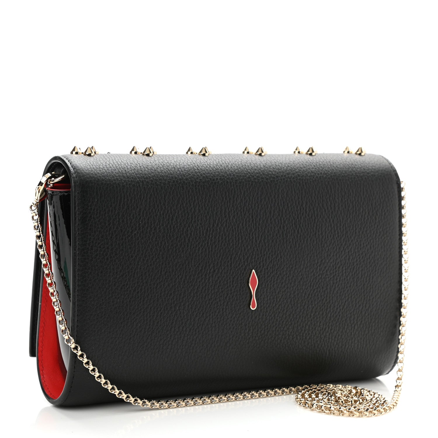 Christian Louboutin Grained Calfskin Spikes Loubinthesky Paloma Wallet On Chain Black Multimetal 3 of 8