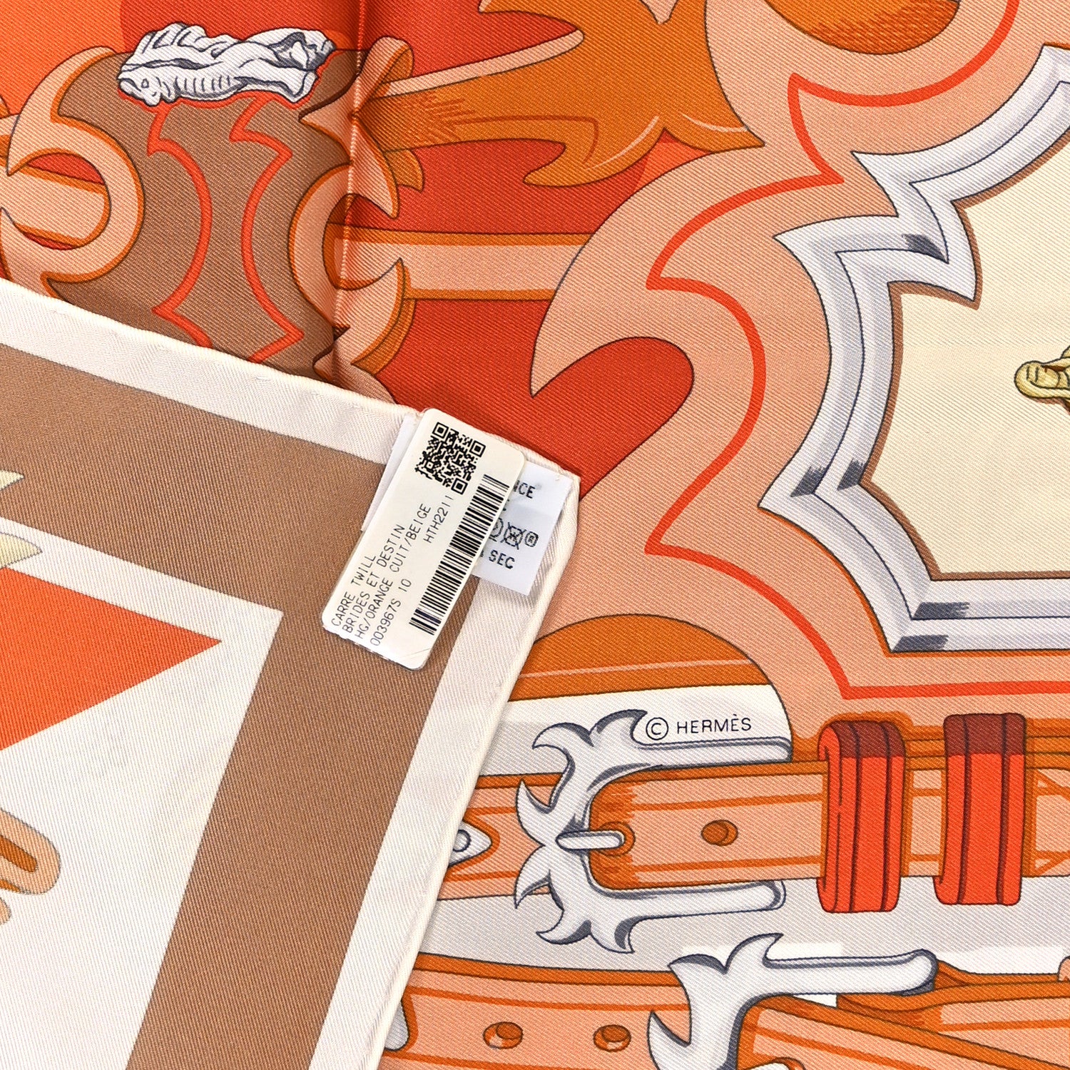 Hermes Silk Brides Et Destin Scarf 90 Orange Cuit Beige 3 of 3