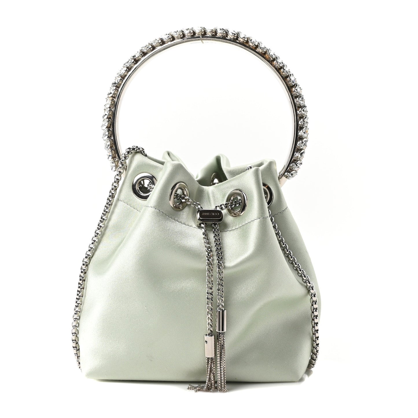 Satin  Crystal Embellished Bon Bon Bucket Bag Celeste