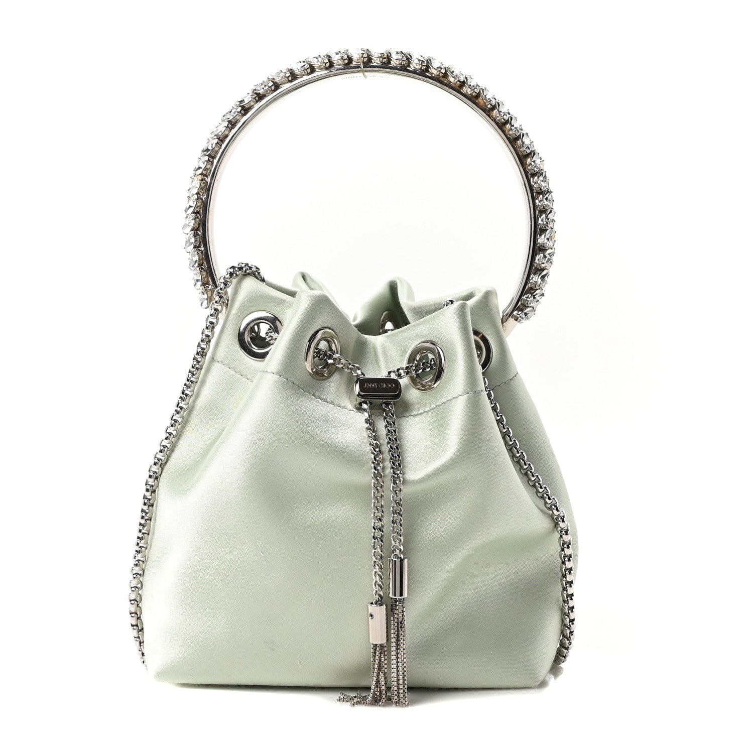 Jimmy Choo Satin  Crystal Embellished Bon Bon Bucket Bag Celeste 1 of 9