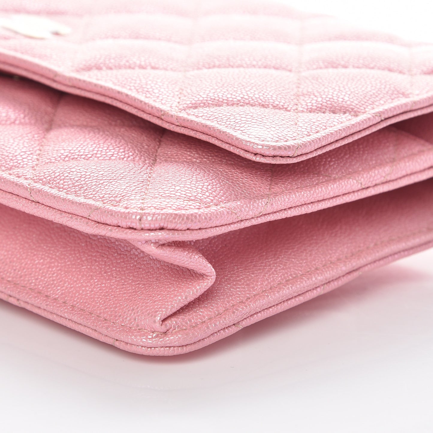 Iridescent Caviar Quilted Wallet on Chain WOC Rose Pink