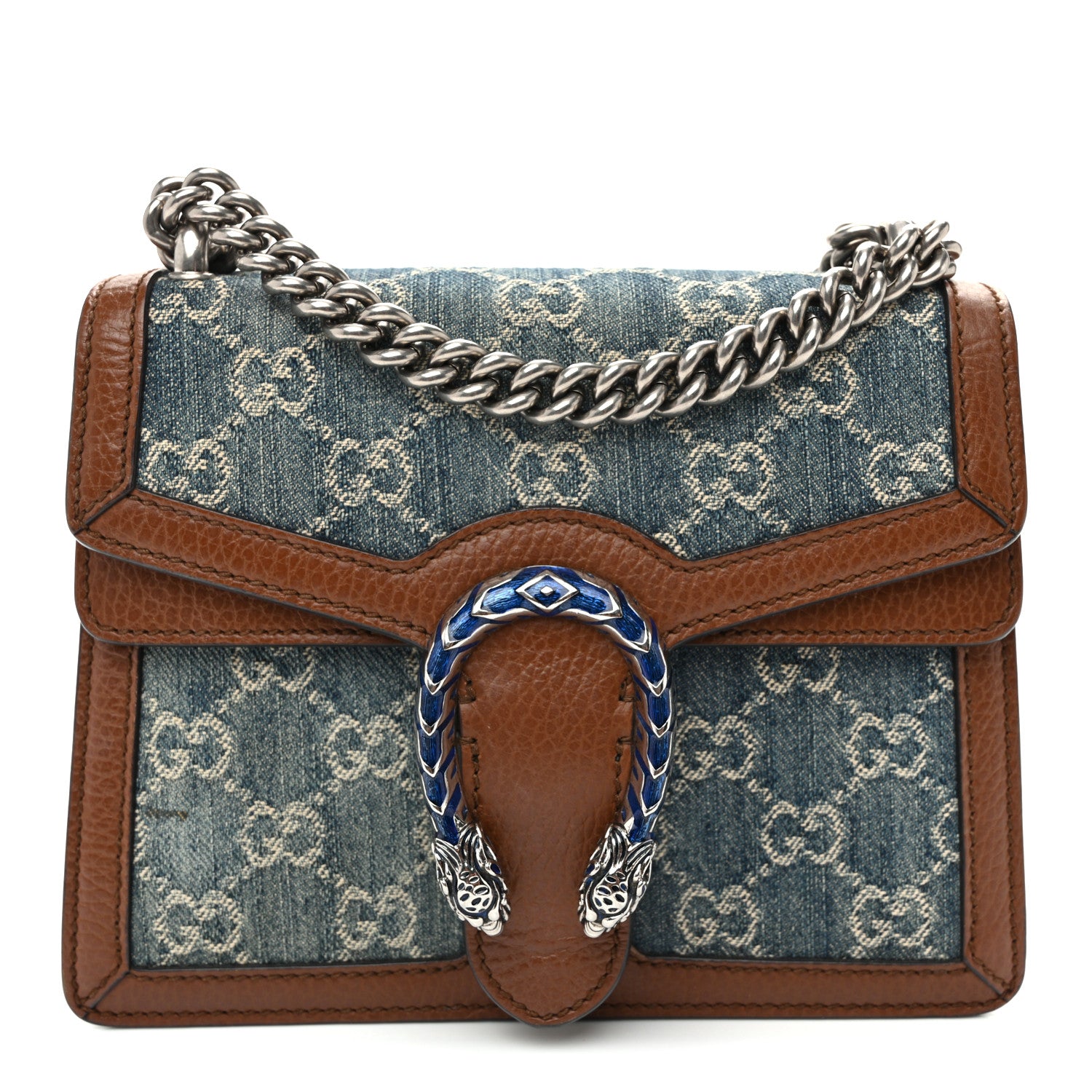 Gucci New Denim GG Monogram Dollar Calfskin Enamel Mini Dionysus Shoulder Bag Blue Tea Cuir Epilog Electric Blue 1 of 14