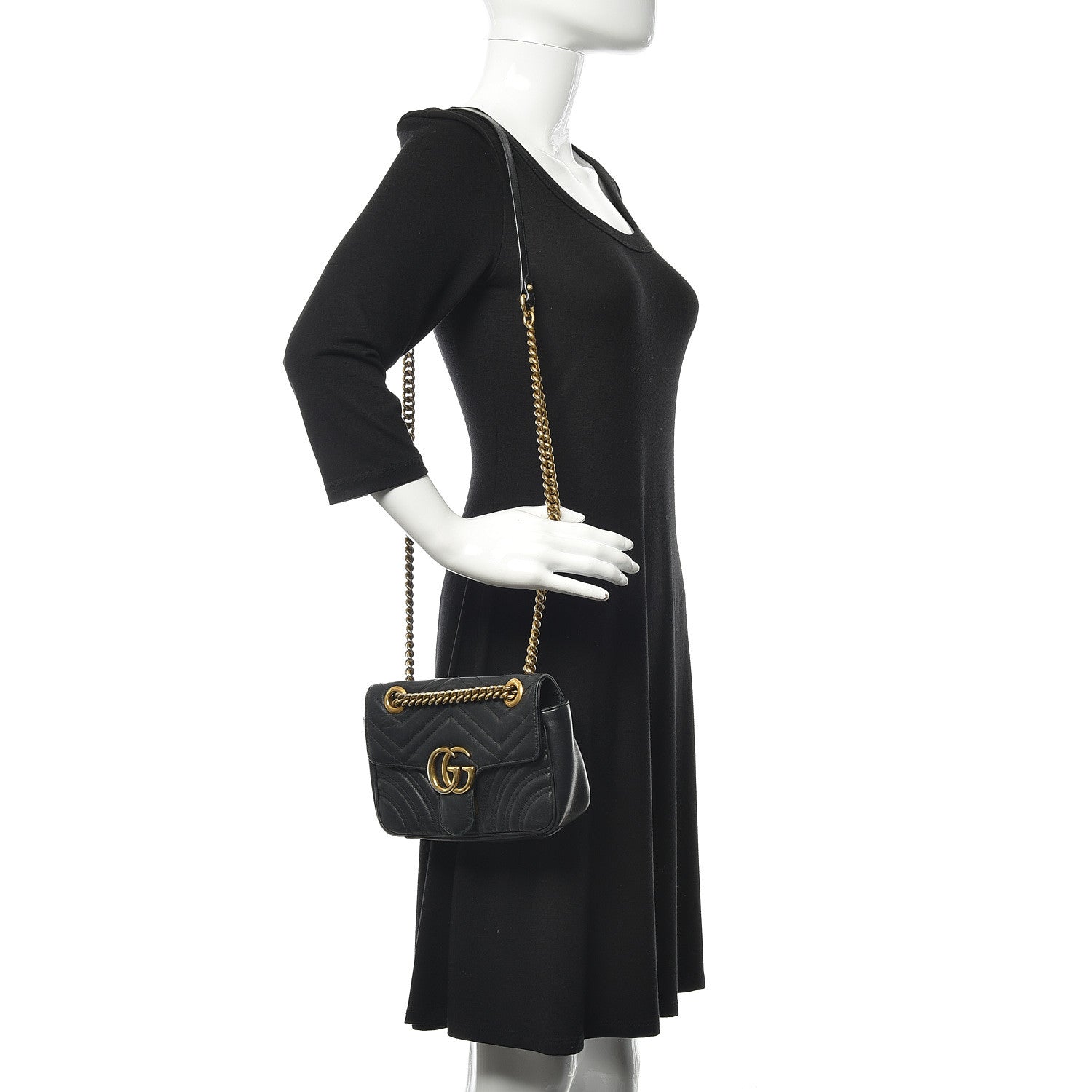 Gucci Calfskin Matelasse Mini GG Marmont Shoulder Bag Black 2 of 11