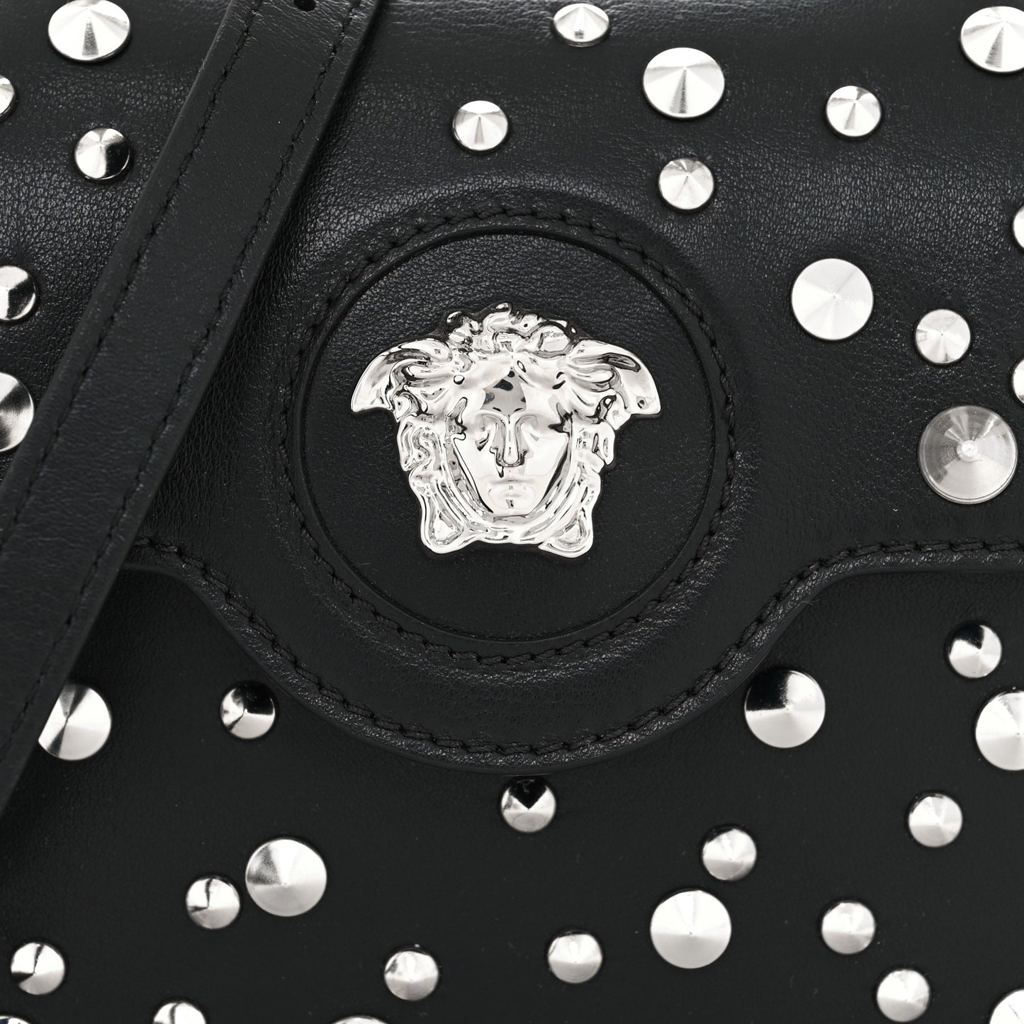 Grained Calfskin Spiked Micro La Medusa Bag Black