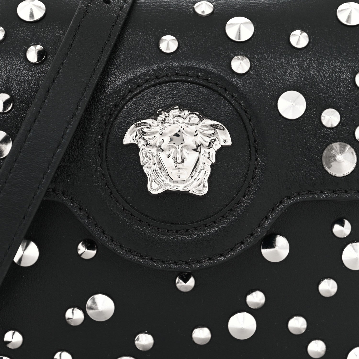 Versace Grained Calfskin Spiked Micro La Medusa Bag Black 7 of 9