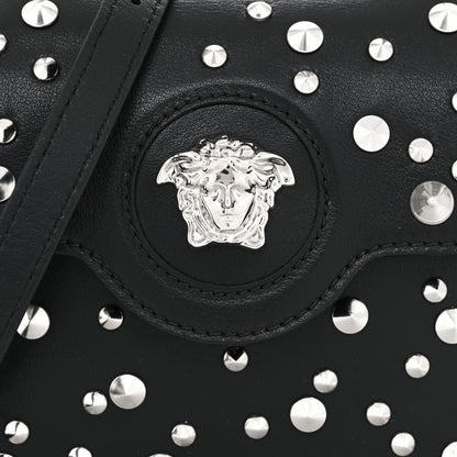 Versace Grained Calfskin Spiked Micro La Medusa Bag Black 7 of 9