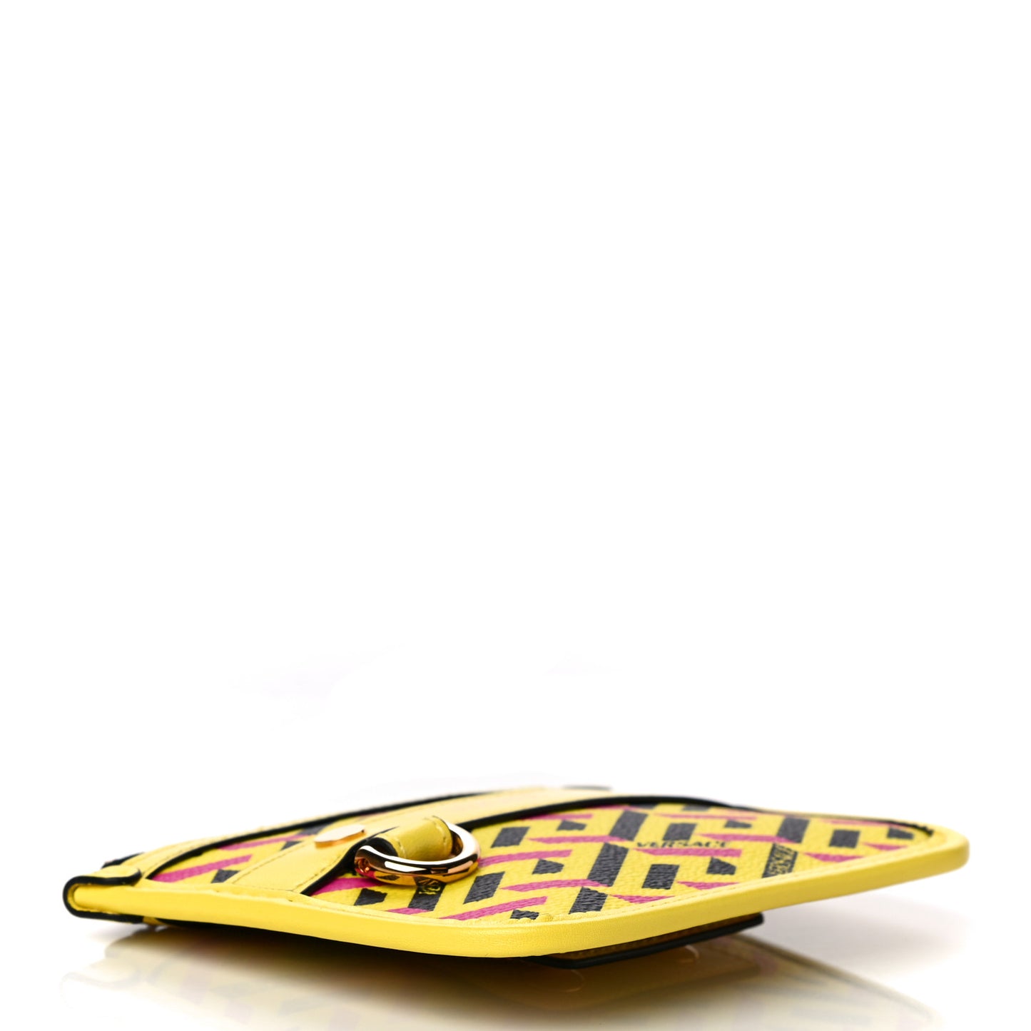 Coated Canvas Calfskin La Greca Modular Zip Pouch Yellow Pink