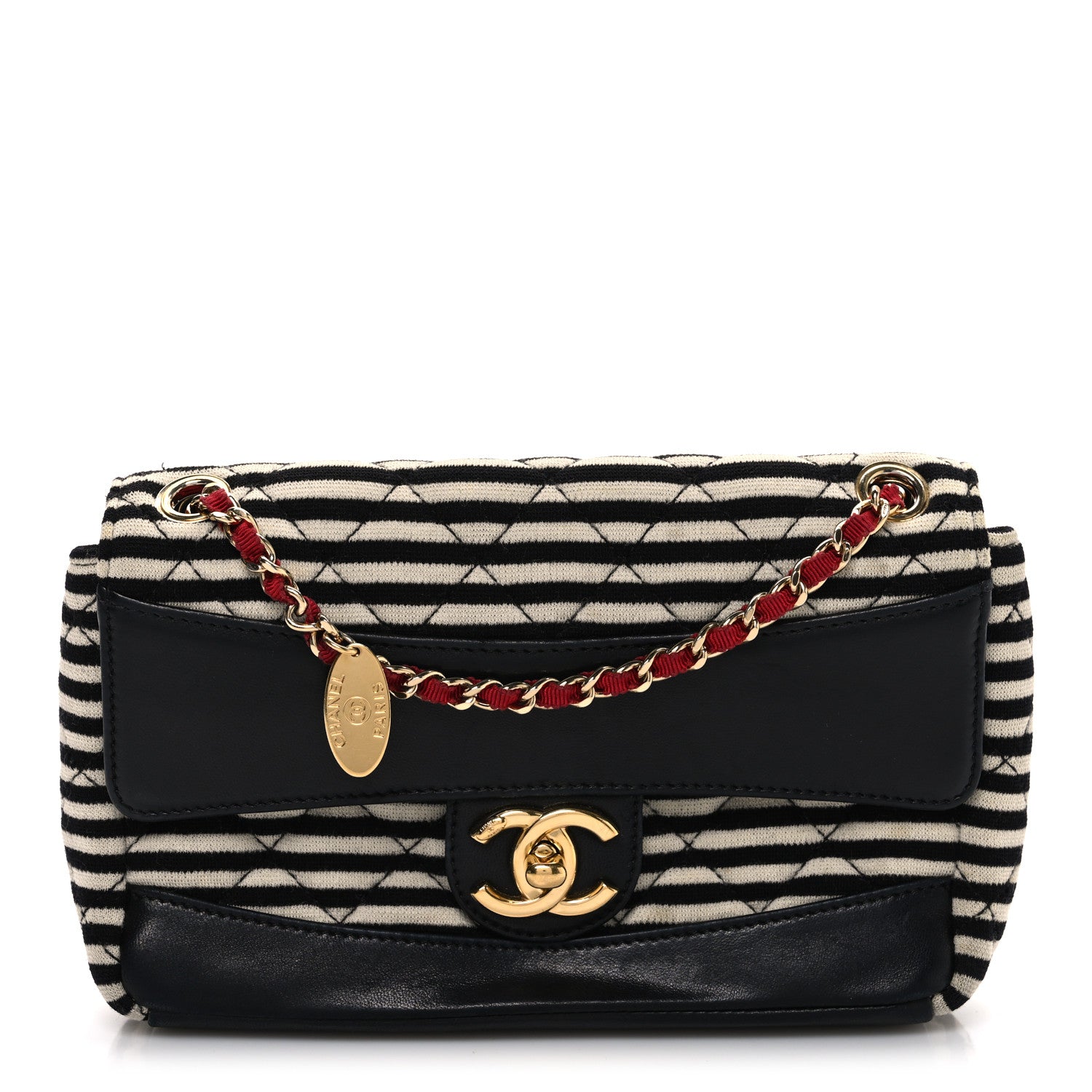 Chanel Jersey Quilted Small Coco Sailor Flap Navy White Red 1 of 9