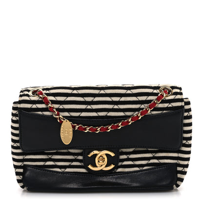 Chanel Jersey Quilted Small Coco Sailor Flap Navy White Red 1 of 9