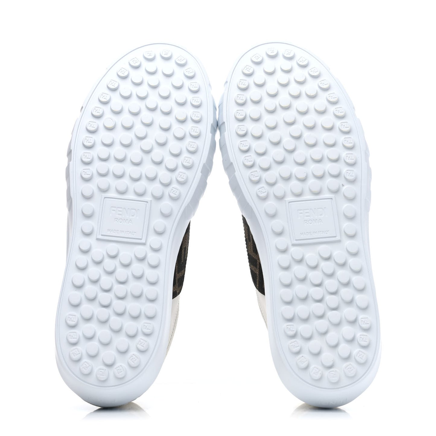 Fabric Jacquard Vitello Technical Fabric FF Womens Fendi Force Low Top Sneakers 38 Tobacco Black Ultrawhite White