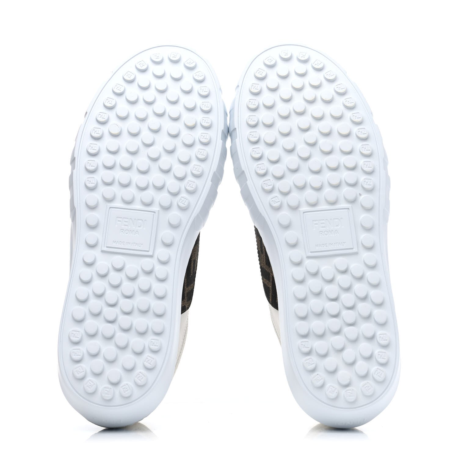 Fendi Fabric Jacquard Vitello Technical Fabric FF Womens Fendi Force Low Top Sneakers 38 Tobacco Black Ultrawhite White 4 of 4