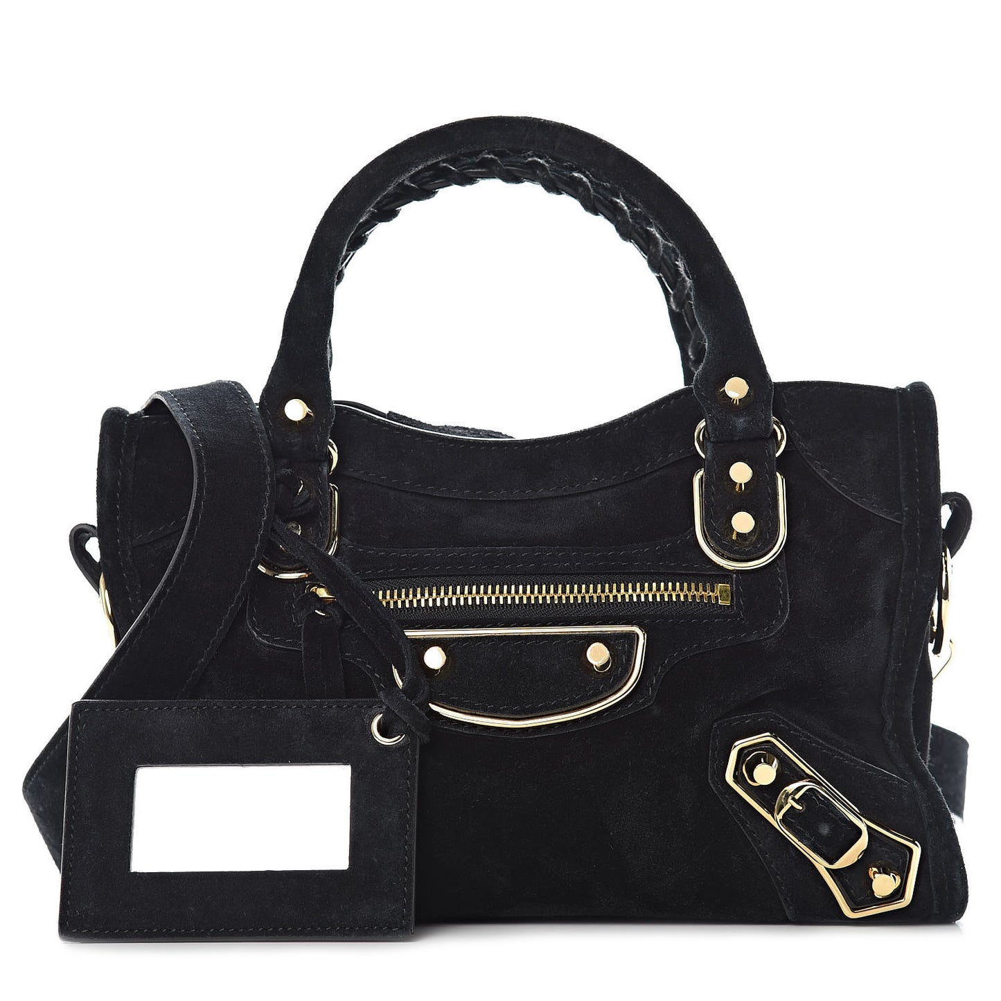 Baby Daim Suede Gold Metallic Edge Hardware Mini City Black