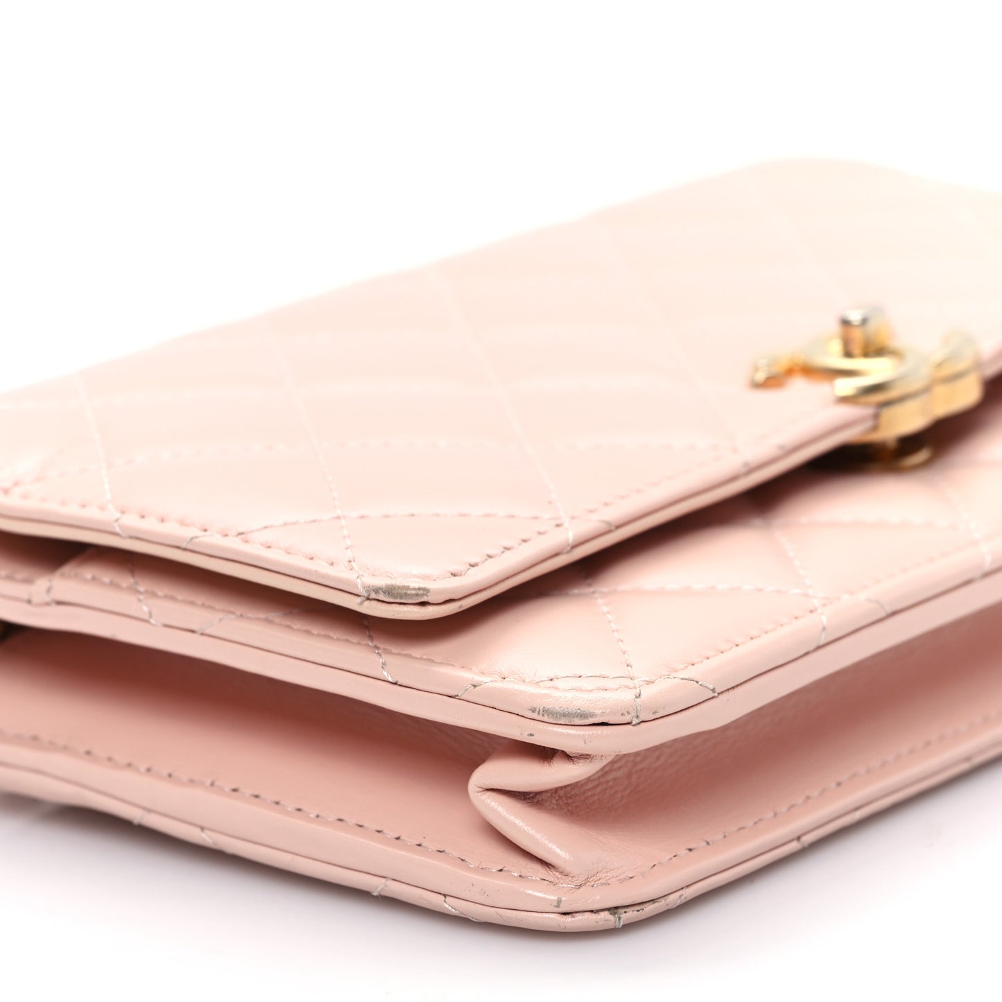 Calfskin Quilted Perfect FIt Wallet On Chain WOC Light Pink