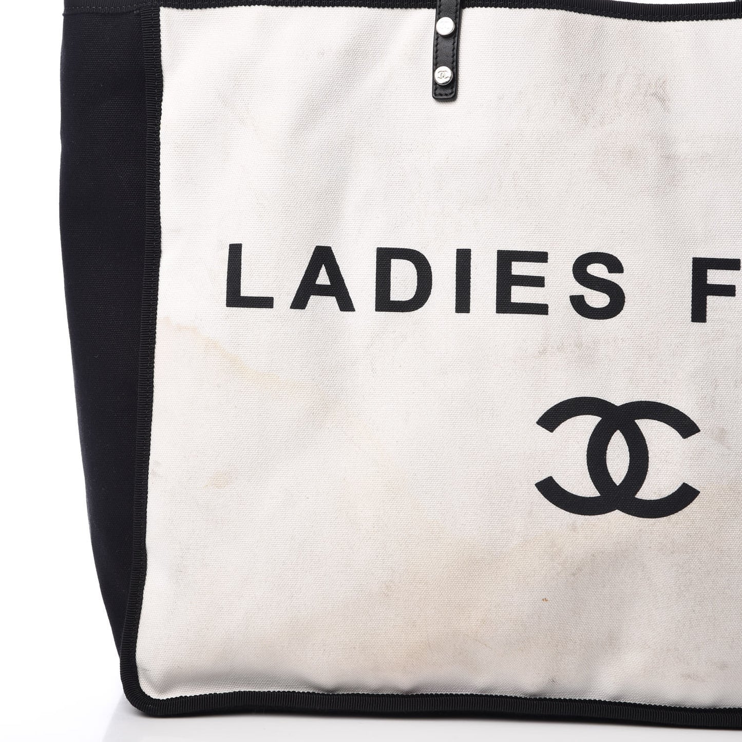 Canvas Calfskin Large Let's Demonstrate Tote White Black