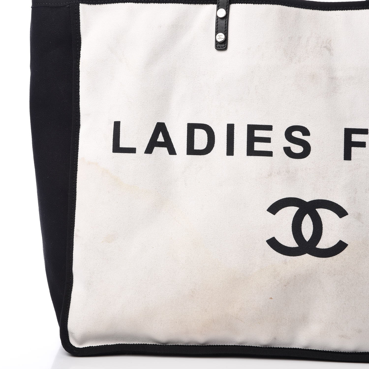Chanel Canvas Calfskin Large Let's Demonstrate Tote White Black 16 of 18