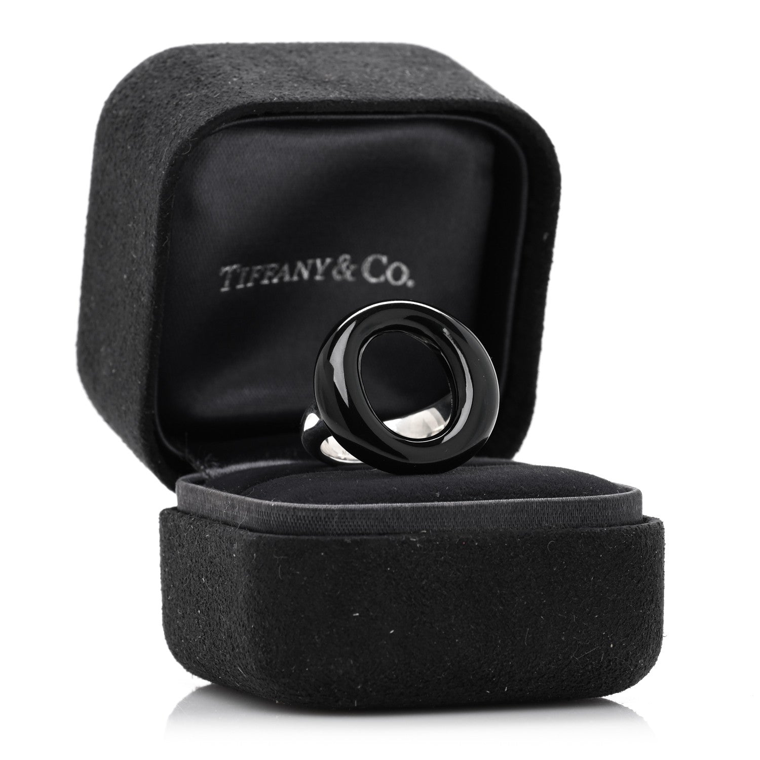 Tiffany Sterling Silver Black Jade Elsa Peretti Sevillana Ring 49 5 6 of 6