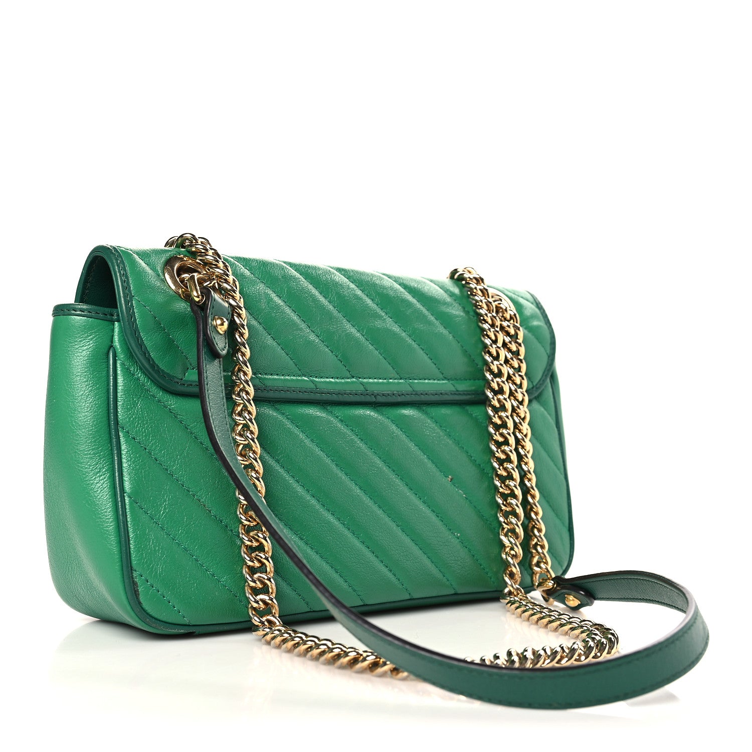 Gucci Azalea Calfskin Enamel Matelasse Diagonal Small Torchon GG Marmont Shoulder Bag New Shamarock Emerald 3 of 10