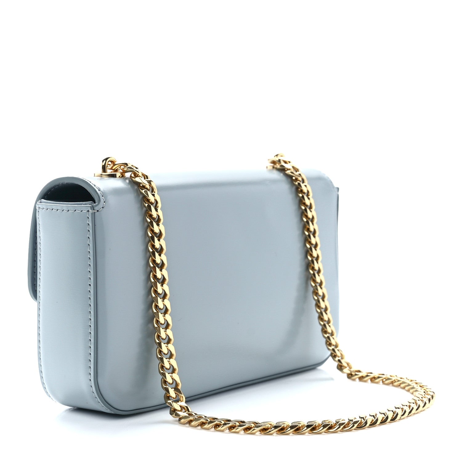 Celine Shiny Calfskin Cuir Triomphe Chain Shoulder Bag Ice Blue 3 of 12
