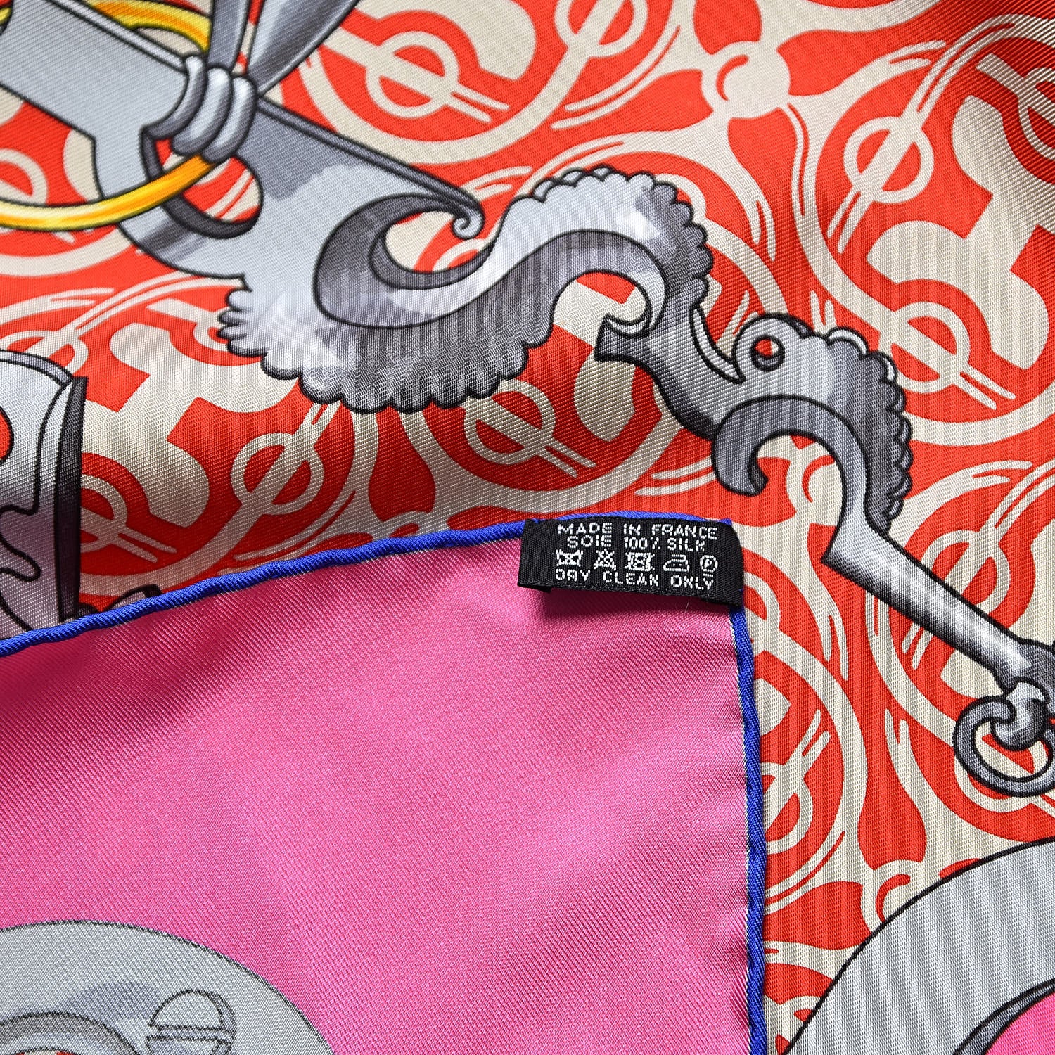 Hermes Cashmere Silk Mors Et Gourmettes Remix Shawl 140 Rose Vif Rouge Gris 3 of 6