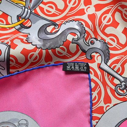 Hermes Cashmere Silk Mors Et Gourmettes Remix Shawl 140 Rose Vif Rouge Gris 3 of 6