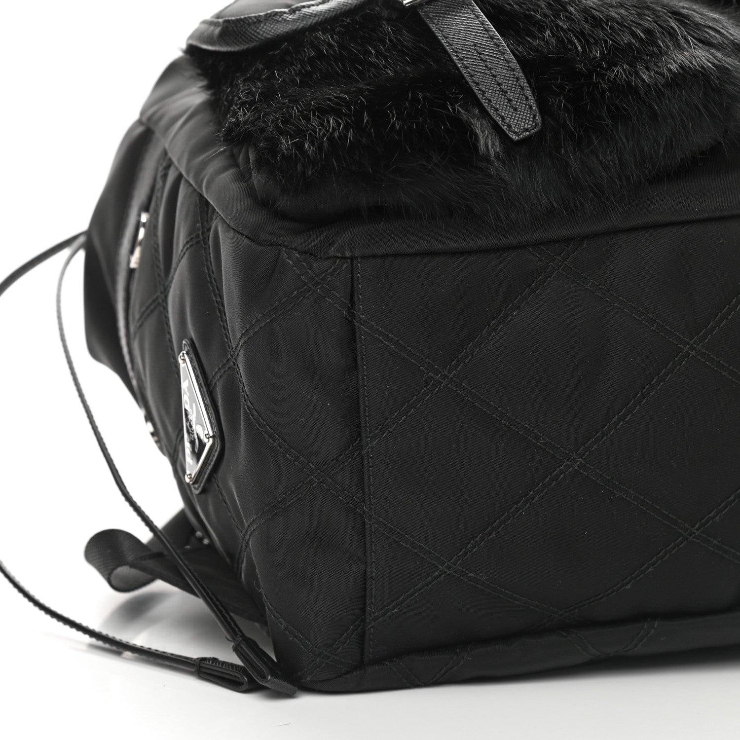 Prada Impunture Tessuto Rabbit Fur Backpack Black 7 of 8
